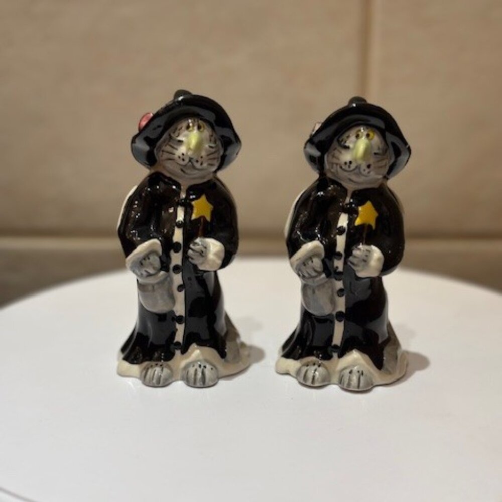 2015 Blue Sky Cat Witch Salt & Pepper Shaker Set by Heather Goldminc Halloween